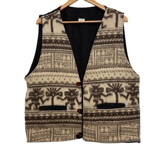 Mens vest 100% virgin wool Aztec southwestern size Large X-Large neutral tones